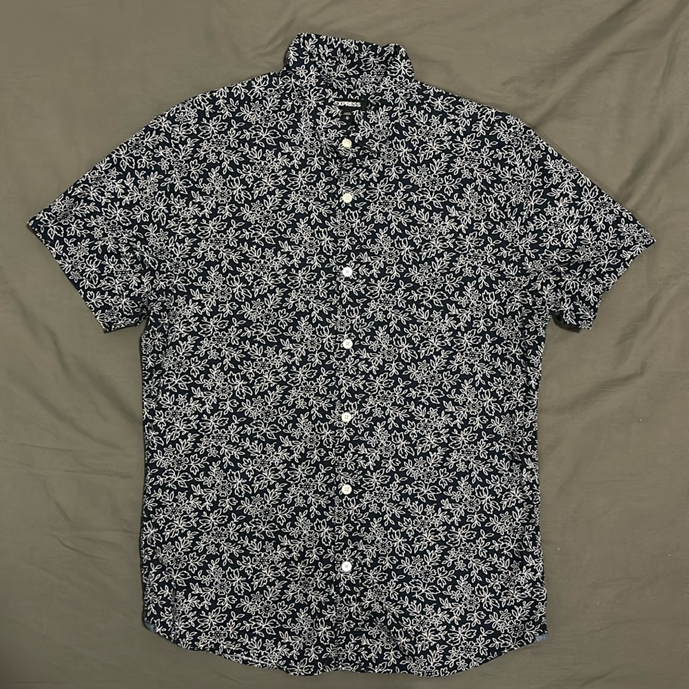 Express Floral Button Down Short Sleeve Shirt